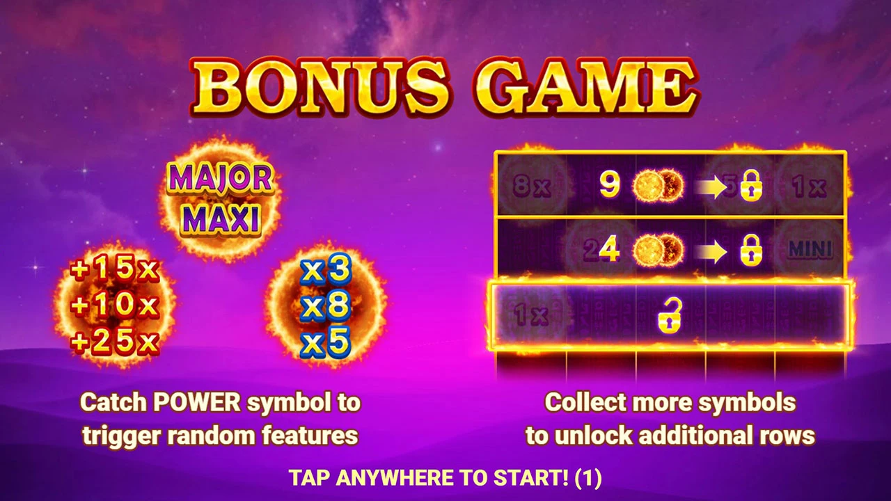Sun of Egypt 5 Bonus Game — Power belgilari va jekpot darajalari